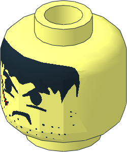Minifig Head with Black Hair, Snarl, Stubble, and Scar Right Pattern