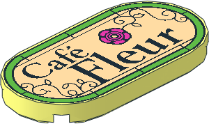 Tile  2 x  4 with Rounded Ends with "Café Fleur" on Light Nougat Background with Bright Green Border Pattern