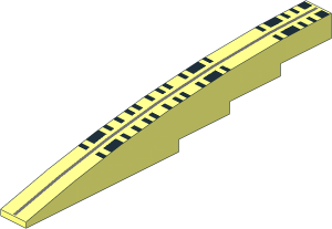 Slope Brick Curved  1 x 12 x  1.667 with Dark Bluish Grey Stripe and Black Rectangles Pattern