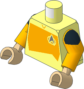 Minifig Torso with Arms and Tan Hands with Bright Light Orange Starfleet Duty Uniform (2360s Variant) Pattern
