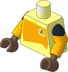 Minifig Torso with Arms and Medium Brown Hands with Bright Light Orange Starfleet Duty Uniform (2360s Variant) Pattern