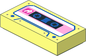 Tile  1 x  2 with White "A" on Bright Pink Strip and Blue Outline Audio Cassette Pattern