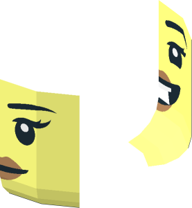 ~Minifig Head with Thin Black Eyebrows, Long Eyelashes, Medium Nougat Lips, Closed Mouth Smile / Open Mouth Smile 2-Sided Pattern - Half