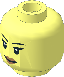 Minifig Head with Thin Black Eyebrows, Long Eyelashes, Medium Nougat Lips, Closed Mouth Smile / Open Mouth Smile 2-Sided Pattern