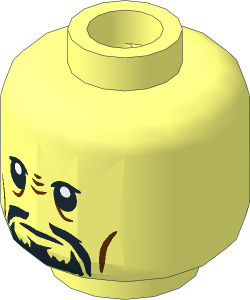 Minifig Head with Black Beard and Reddish Brown Wrinkles Neutral / Angry 2-Sided Pattern