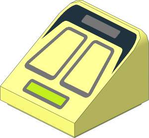 Slope Brick 31  1 x  1 x  0.667 with Dark Bluish Grey Trapezoids and Lime Light Bar Pattern