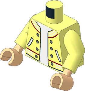 Minifig Torso with Arms and Light Nougat Hands with Jacket with Striped Trim, Silver Buttons and Pockets over White Undershirt Pattern