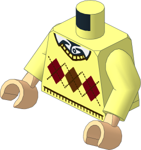 Minifig Torso with Arms and Light Nougat Hands with Argyle Sweater and White Shirt Collar Pattern