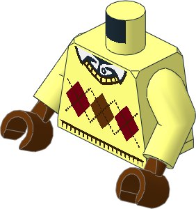 Minifig Torso with Arms and Reddish Brown Hands with Argyle Sweater and White Shirt Collar Pattern