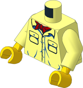 Minifig Torso with Arms and Yellow Hands with Two Pocket Shirt with Red Bandana and Light Nougat Neckline Pattern