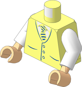 Minifig Torso with Arms and Light Nougat Hands with Vest with White Shirt and Blue Striped Tie and Buttons Pattern