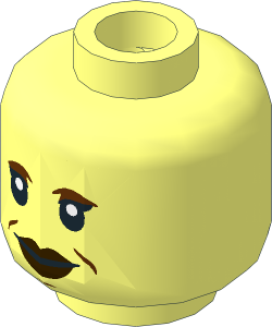 Minifig Head with Reddish Brown Eyebrows and Wrinkles and Dark Brown Lips Mouth Open / Closed 2-Sided Pattern