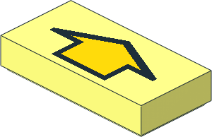 Tile  1 x  2 with Arrow Short Yellow with Black Border Pattern