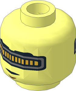 Minifig Head with Gold Visor, Black Eyebrows, Neutral / Smile with Teeth Pattern 2-Sided Pattern