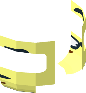 ~Minifig Head with Gold Visor, Black Eyebrows, Neutral / Smile with Teeth Pattern 2-Sided Pattern - Half