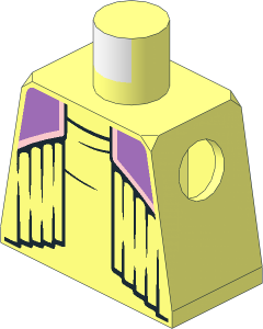 Minifig Torso with Vest with Black Folds, Medium Lavender Shoulders with Metallic Pink Trim Line Pattern