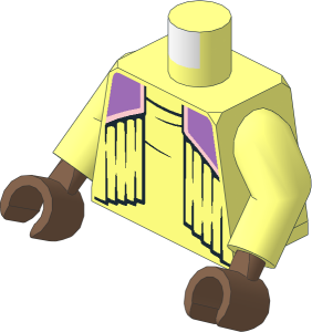 Minifig Torso with Arms and Hands with Vest with Black Folds, Medium Lavender Shoulders with Metallic Pink Trim Line Pattern