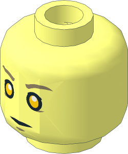 Minifig Head with Yellow Eyes, Dark Tan Eyebrows, Neutral / Raised Eyebrow 2-Sided Pattern