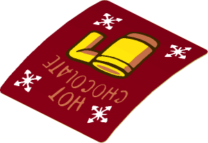 Sticker  1.8 x  1.9 with "HOT CHOCOLATE" and Yellow Chocolate Cup Sign (Formed)