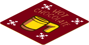 Sticker  1.8 x  1.9 with "HOT CHOCOLATE" and Yellow Chocolate Cup Sign