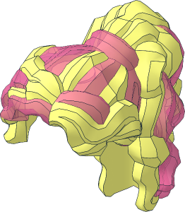 Minifig Hair Female Long Wavy, High Back Ponytail with Marbled Opal Trans Dark Pink Pattern