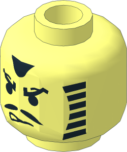 Minifig Head with Moustache, Angry Eyebrows and Striped Sideburns Pattern