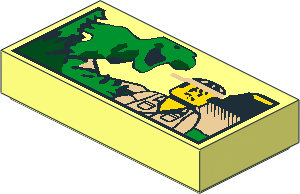 Tile  1 x  2 with Minifig and Dinosaur Pattern