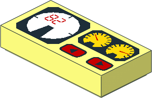 Tile  1 x  2 with Red "82" and Yellow and White Gauges Pattern