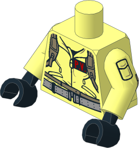 Minifig Torso with Arms with Elbow Pads and Hands with Jumpsuit, "P.V." ID Badge and "PETER" with Ghostbusters Logo Pattern