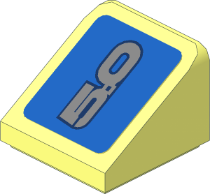 Slope Brick 31  1 x  1 x  0.667 with Grey "5.0" Text on Blue Background Right Sticker