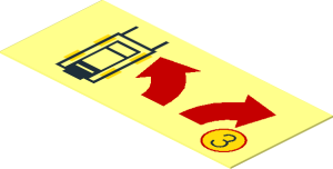Sticker  0.8 x  1.8 with Forklift, Red Left and Right Curved Arrows and "3" in Yellow Circle