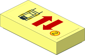 Tile  1 x  2 with Forklift, Red Up and Down Arrows and "2" in Yellow Circle Sticker
