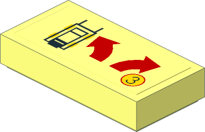 Tile  1 x  2 with Forklift, Red Up and Down Arrows and "2" in Yellow Circle