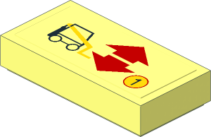 Tile  1 x  2 with Forklift, Red Up and Down Arrows and "1" in Yellow Circle Sticker