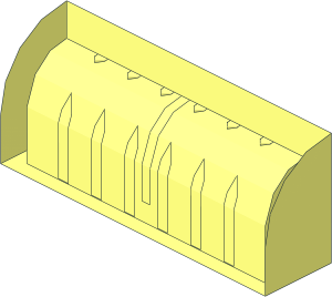 ~Brick  1 x  4 x  1.333 with Curved Top with Raised Middle Reinforcer without Front Surface