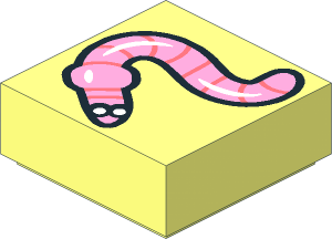Tile  1 x  1 with Bright Pink Worm with Coral Stripes, White Eyes and Black Outline Pattern