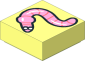 Tile  1 x  1 with Bright Pink Worm with Coral Stripes, White Eyes and Black Outline Pattern