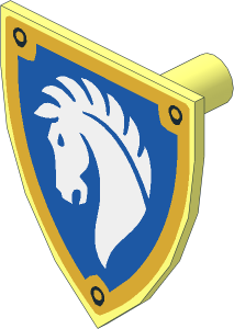 Minifig Shield Triangular Short with White Horse Head on Blue Background with Gold Border Pattern