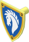Minifig Shield Triangular Short with White Horse Head on Blue Background with Gold Border Pattern