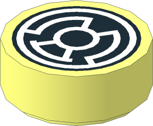 Tile  1 x  1 Round with White Sinestro Logo Pattern