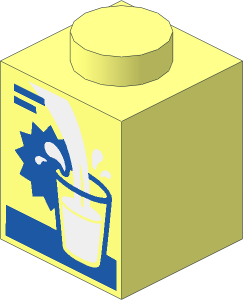 Brick  1 x  1 with Blue Glass Outline, Lines and Star, White Pouring Milk and Splashes Pattern