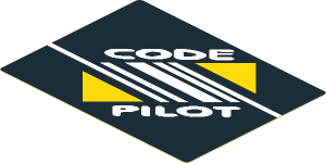 Sticker  3.0 x  4.0 with White "Code Pilot", White Lines and Yellow Triangles