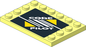 Plate  4 x  6 with 12 Studs on Three Edges with White "Code Pilot", White Lines and Yellow Triangles Sticker