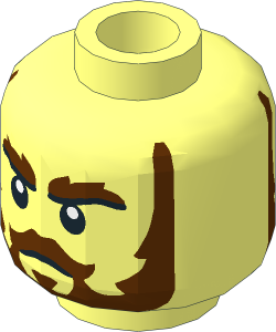 Minifig Head with Reddish Brown Bushy Eyebrows, Moustache, Beard and Sideburns, Stern / Open Mouth Smile 2-Sided Pattern