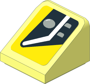 Slope Brick 31  1 x  1 x  0.667 with Black Headlamp on Yellow Background Left Sticker