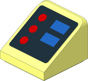 Slope Brick 31  1 x  1 x  0.667 with Red and Blue Buttons Sticker