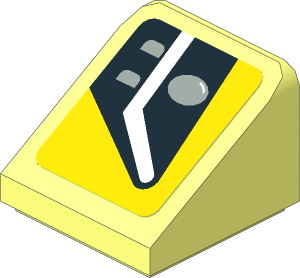 Slope Brick 31  1 x  1 x  0.667 with Black Headlamp on Yellow Background Right Sticker
