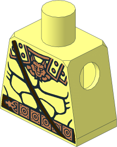 Minifig Torso with Bare Chest Muscles Outline with Copper Wolf Head and Dark Brown Belt Pattern