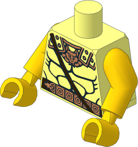Minifig Torso with Arms and Hands with Bare Chest Muscles Outline with Copper Wolf Head and Dark Brown Belt Pattern