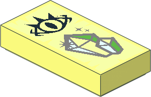 Tile  1 x  2 with Goblin Eye and 2 Sparkling Crystals on Yellowish Green Parchment Background Pattern